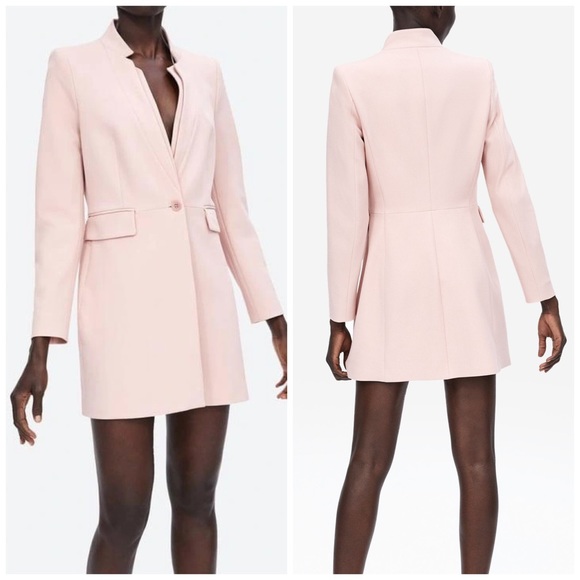Zara Jackets & Blazers - Zara Inverted Lapel Long Blush Pink Frock Blazer Jacket